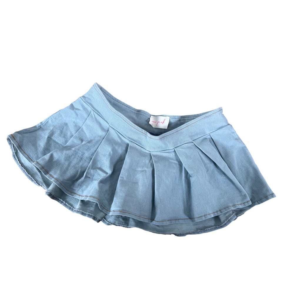 NWT New Pink light blue micro mini denim skort Y2K style pleated academia
